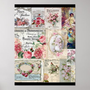 Shabby chic collage,country victorian,decoupage, b poster