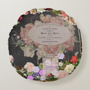 Shabby chic collage, French chic, country rustic,f Rond Kussen