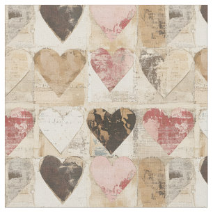 Shabby Chic Collage Hearts Stof