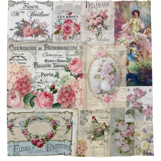 Shabby chic collage, land Victoriaans, ontkoppelin Douchegordijn (Voorkant)