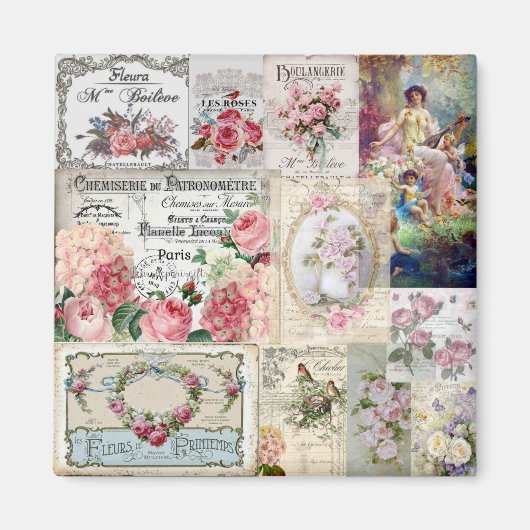 Shabby chic collage, land Victoriaans, ontkoppelin Magneet (Voorkant)