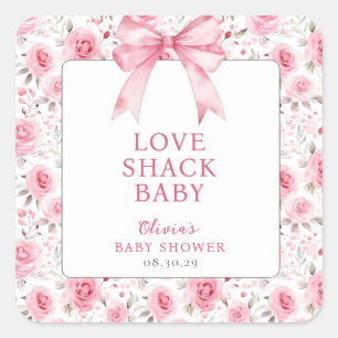 Shabby Chic Coquette Roze Liefde Shack Baby shower Vierkante Sticker