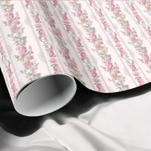 Shabby Chic Coquette Roze Vintage Bloem Cadeaupapier