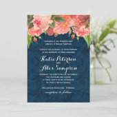 Shabby Chic Coral and Navy Blue Wedding Invitation Kaart (Staand voorkant)