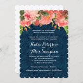 Shabby Chic Coral et Navy Blue Faire-part de maria (Devant / Derrière)