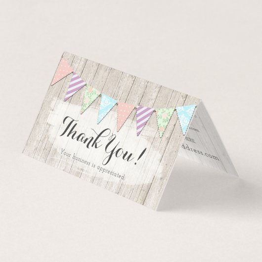 Shabby Chic Country Bunting Rustic Wood Dank je Kaart (Voorkant)