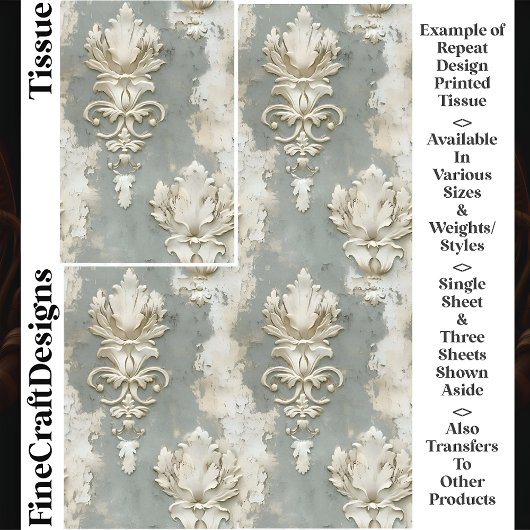 Shabby Chic Cream & Grijs Damask CV7 Decoupage Tissuepapier