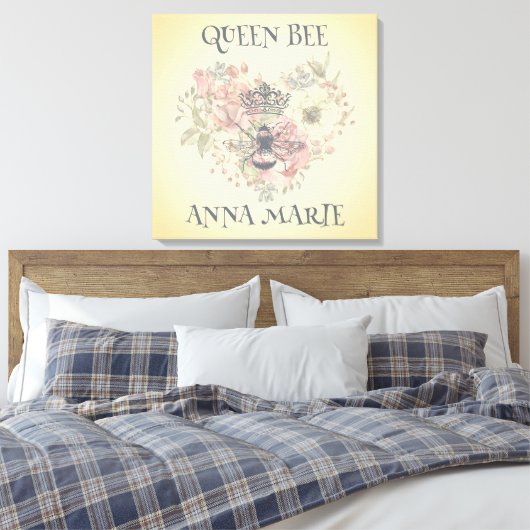 Shabby Chic Crown Bee Personalized Canvas Print (Insitu (Slaapkamer))