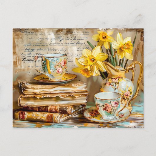 Shabby chic Daffodils on a Stacked antique Books Briefkaart (Voorkant)