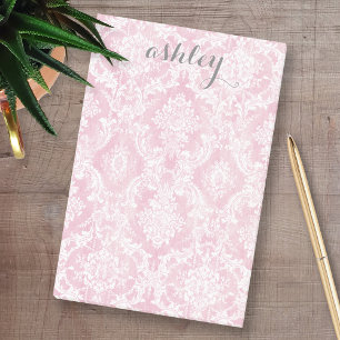 Shabby Chic Damask Pattern Pastel Pink Grey Name Post-it® Notes