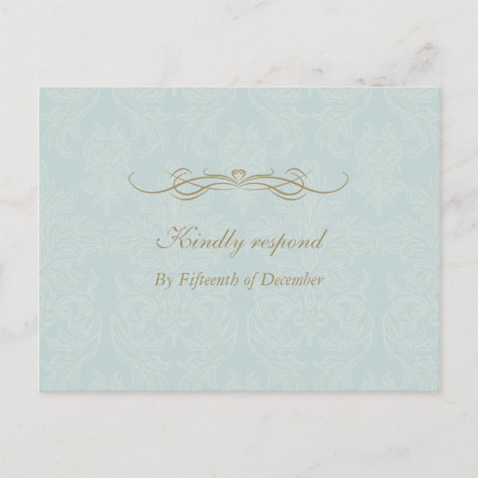 Shabby Chic Damask Pattern Wedding RSVP Uitnodiging Briefkaart (Voorkant)