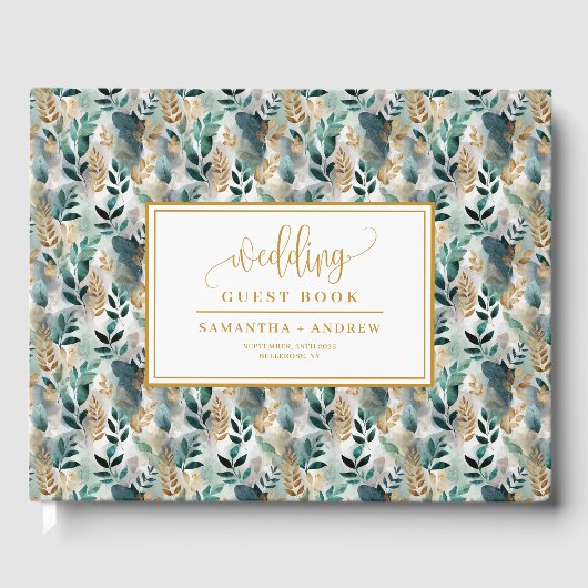 Shabby Chic Dark Green et Gold Mariage livre d'hôt (Recto)