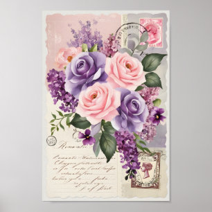  Shabby Chic Decoupage Floral Collage Art Poster