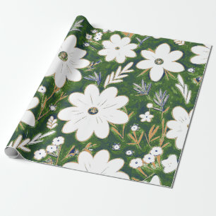 Shabby Chic Diep Groen Wit Retro Daisy Patroon Cadeaupapier