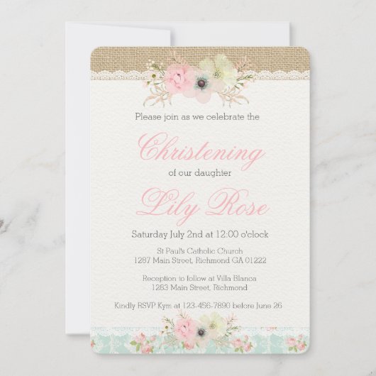 Shabby Chic doop/doop uitnodiging (Voorkant)