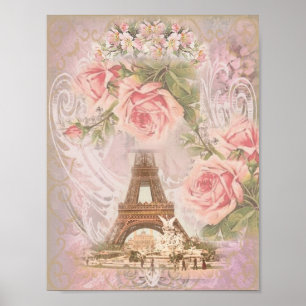 Shabby Chic Eiffel Tower en Rozen Poster
