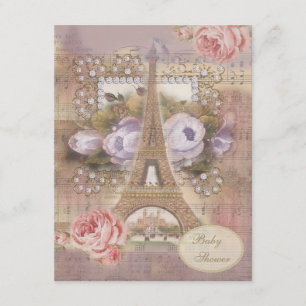 Shabby Chic Eiffel Tower Floral Baby shower Kaart