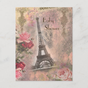 Shabby Chic Eiffel Tower & Roos Baby shower Kaart