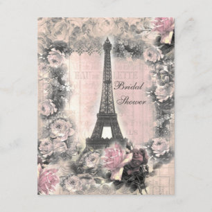 Shabby Chic Eiffel Tower & Roos Vrijgezellenfeest Kaart