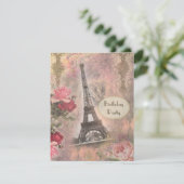 Shabby Chic Eiffel Tower & Rozen Birthday Party Kaart (Staand voorkant)