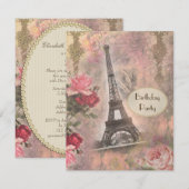 Shabby Chic Eiffel Tower & Rozen Birthday Party Kaart (Voorkant / Achterkant)