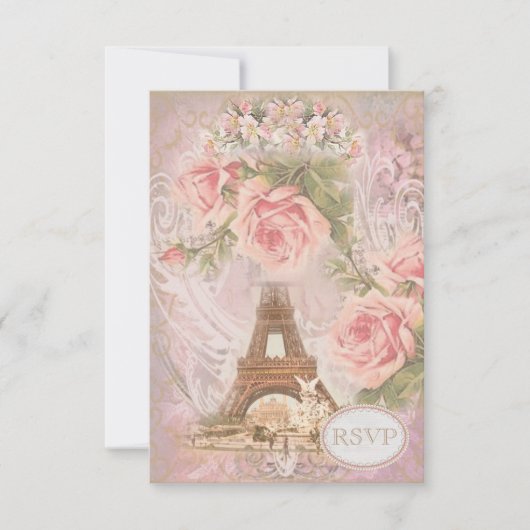 Shabby Chic Eiffel Tower RSVP Kaartje (Voorkant)