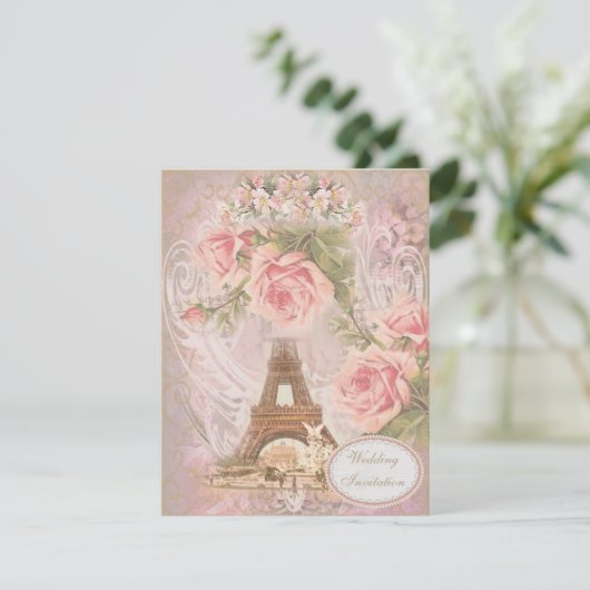 Shabby Chic Eiffel Tower Weddenschap Kaart (Staand voorkant)