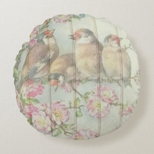  Shabby Chic Faded Floral Birds Design Roun Rond Kussen