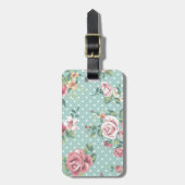  shabby chic floral blauwgroen roze giro bagagelabel (Voorkant verticaal)
