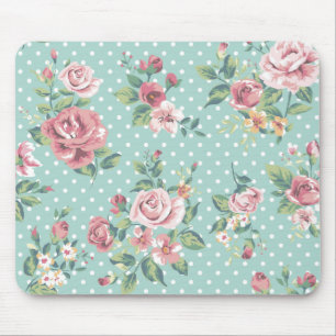 shabby chic floral blauwgroen roze giro muismat
