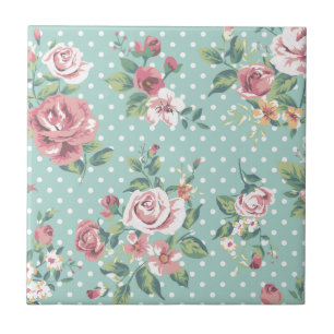  shabby chic floral blauwgroen roze giro tegeltje