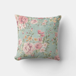  shabby chic floral blauwgroen roze meisje kussen