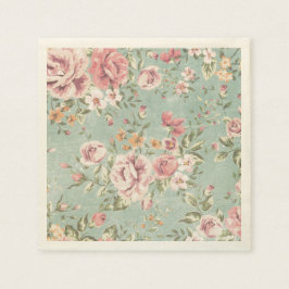  shabby chic floral blauwgroen roze meisje servetten