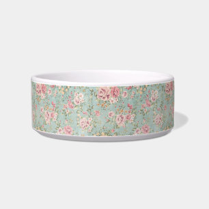  shabby chic floral blauwgroen roze meisje voerbakje
