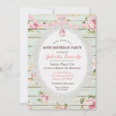 Shabby Chic Floral Bois Invitation Anniversaire (Devant)