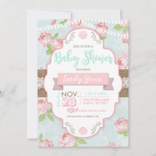 Shabby Chic Floral Burlap Baby shower Uitnodiging
