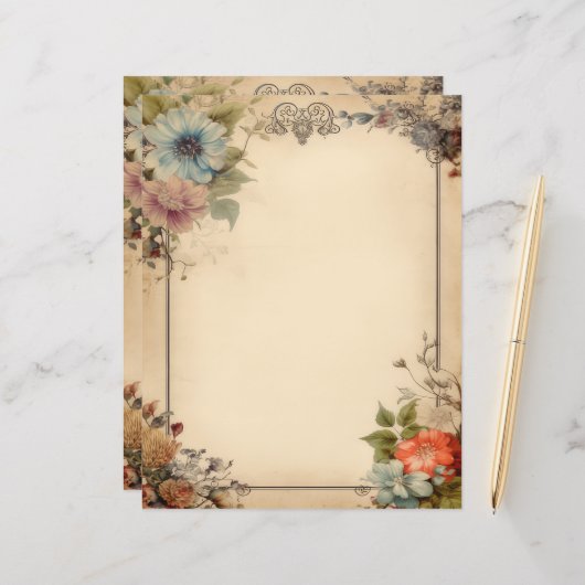 Shabby Chic Floral Junk Journal Papeterie (Devant/Arrière en situation)