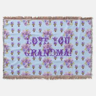 Shabby Chic Floral Love You Grandma Throw Rug Deken