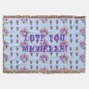 Shabby Chic Floral Love You Wife's Name Throw Rug Deken
