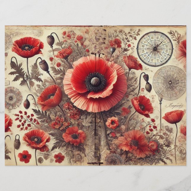 Shabby Chic Floral Poppies Papier à papier (Devant)