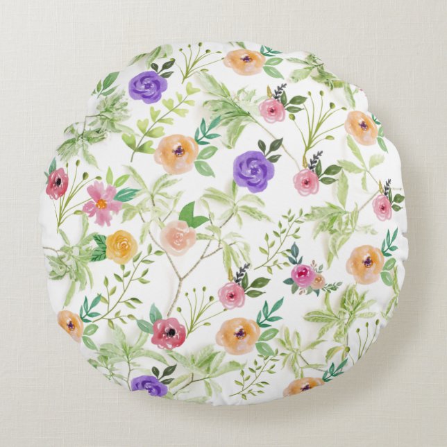 Shabby Chic Floral Rond Kussen (Voorkant)