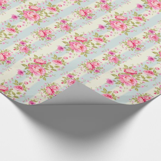Shabby chic, floral, , roze, blauw, kreem, trendy cadeaupapier (Hoek)
