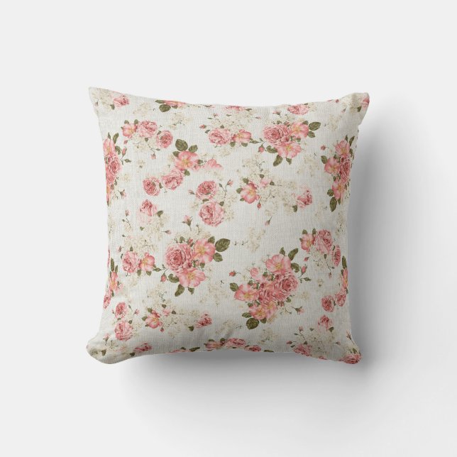  Shabby Chic Floral roze roze bloem Kussen (Voorkant)