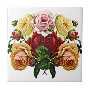 Shabby Chic  Floral Rozen Bouquet Tegeltje