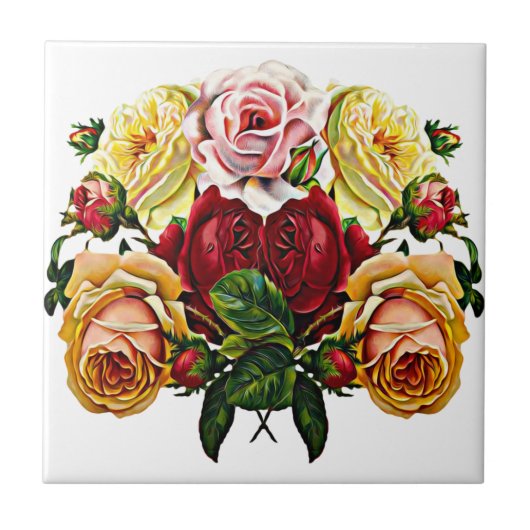 Shabby Chic Floral Rozen Bouquet Tegeltje (Voorkant)