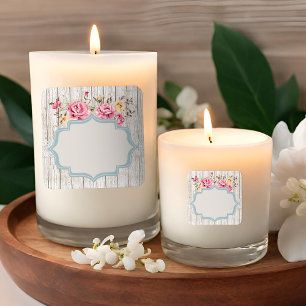 Shabby Chic Floral Rustic Wood en  kant Vierkante Sticker