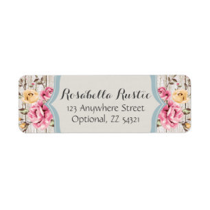 Shabby Chic Floral Rustic Wood Return Address Etiket