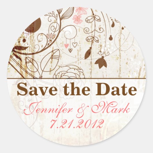  Shabby Chic Floral Save the Date Sticker (Voorkant)