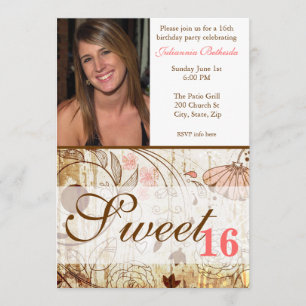  Shabby Chic Floral Sweet 16 Uitnodiging