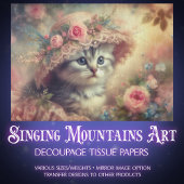 Shabby Chic Flower Garden Kitten Decoupage Tissuepapier